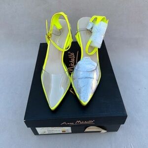 Anne Michelle Neon Yellow Trim Clear Pointed Slingback Flats
